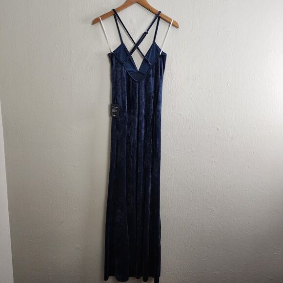 NEW Lulus Immensely Luxe Navy Blue Velour Backless Mermaid Dress - Picture 10 of 12